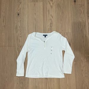 NWT Karen Scott Womens XL White Long Sleeve Shirt V-Neck Button Front Casual